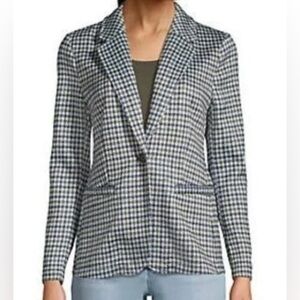 NWOT Lands’ End sweater fleece one button houndstooth blazer jacket XL